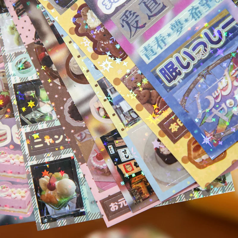 Japanese Sweet Food Star Glitter Film Sticker Book, Aesthetic Decor Material for Stationery Lovers, Ideal for Collage Art Qme