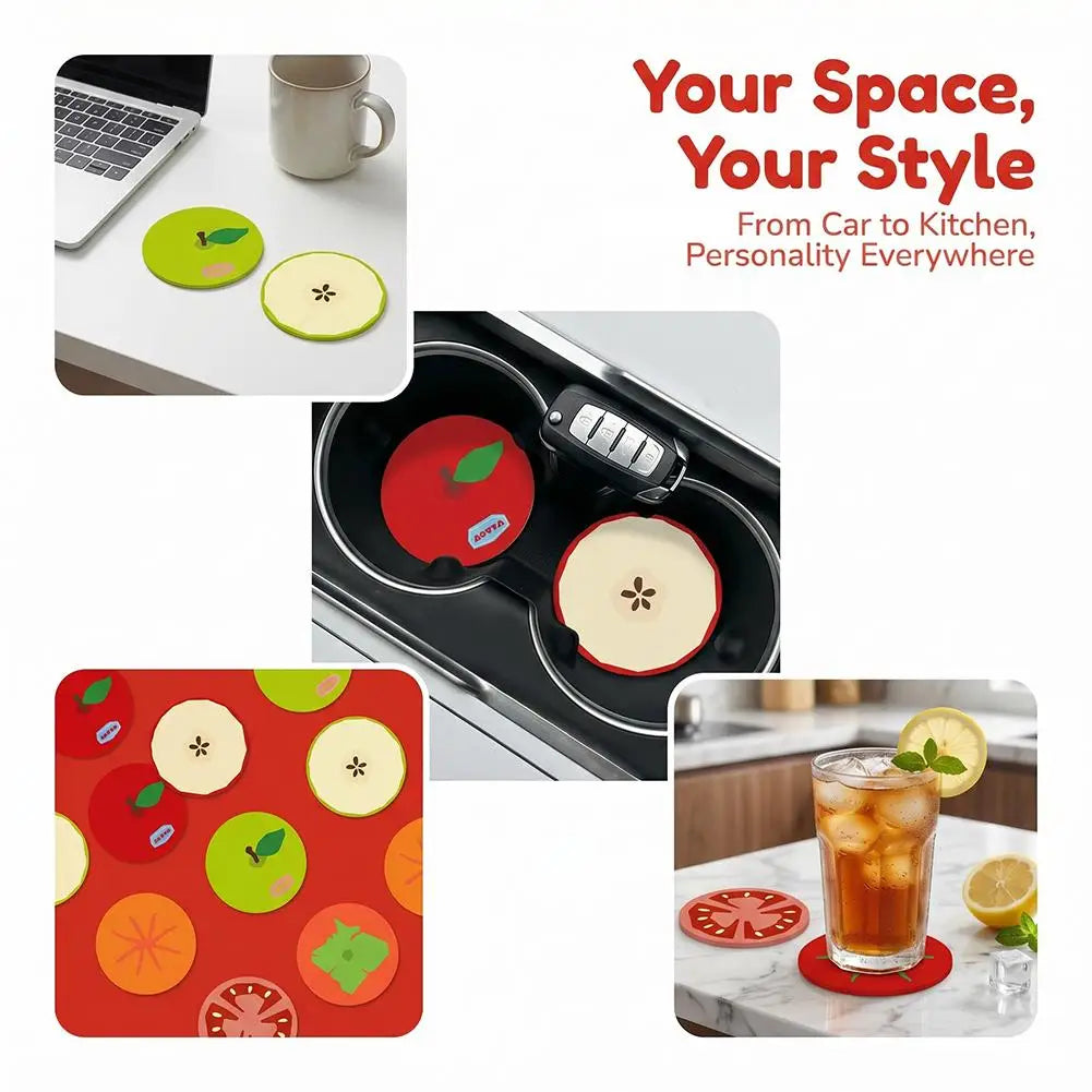 Creative Car Fruit Coasters Water Cup Slot Anti Slip Pad Universal Qme