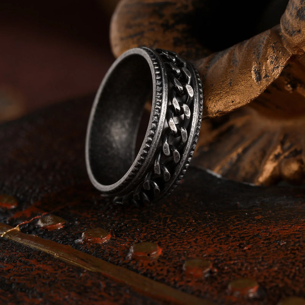 Vintage Viking Rune Rings For Men Women Retro Viking Stainless Steel Rotatable Fidget Anxiety Spinner Ring Retro Amulet Jewelry Qme
