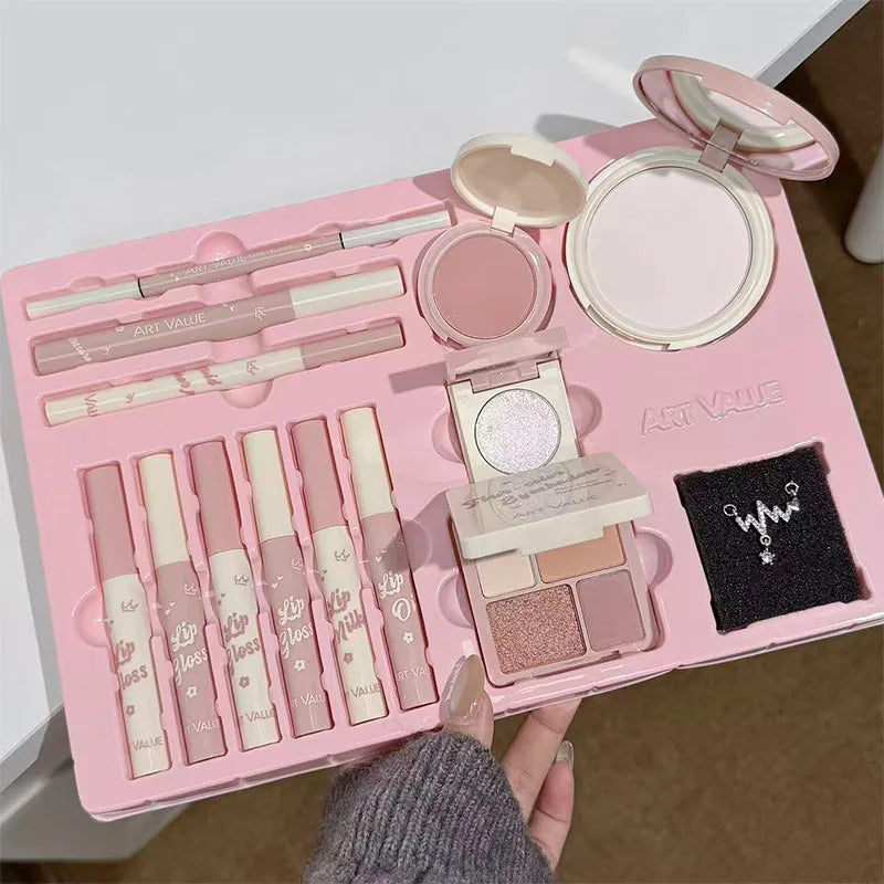 Makeup Set Include 4Lip Glaze,1Lip Oil,1Lip Cream,1Eyeliner,1Mascara,1Eyebrow Pen,1Blush,1Highlighter,1Eyeshadow,1Pressed Powder Qme Makeup Kits