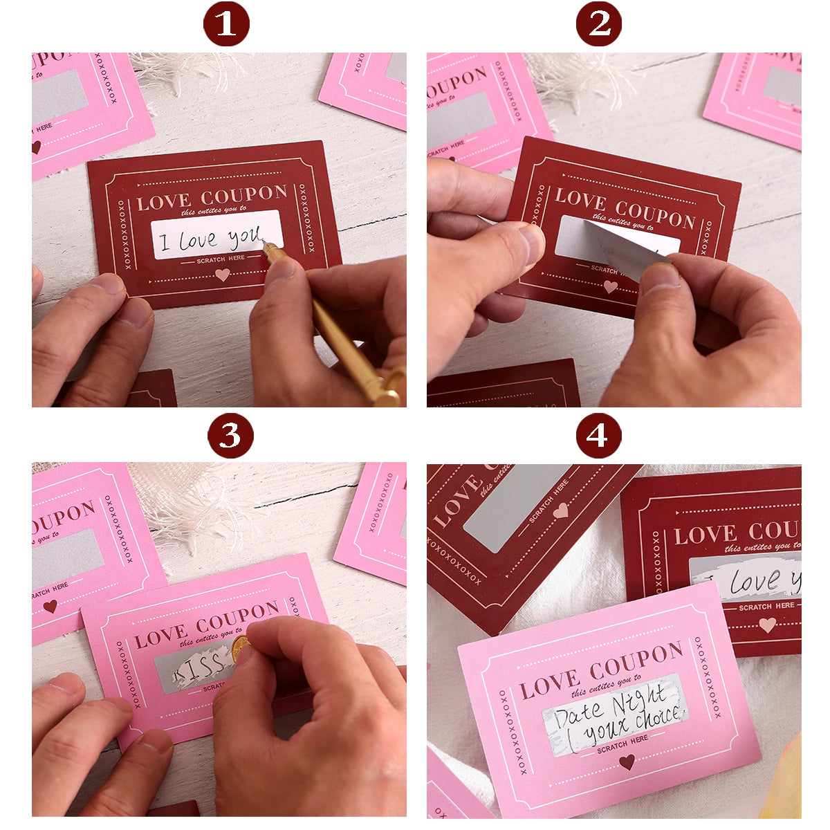 10Pcs/20Pcs Scratch-Off Love Coupons Couple Scratch Off Cards Valentine's Day Wedding Anniversary Creative Gifts Qme