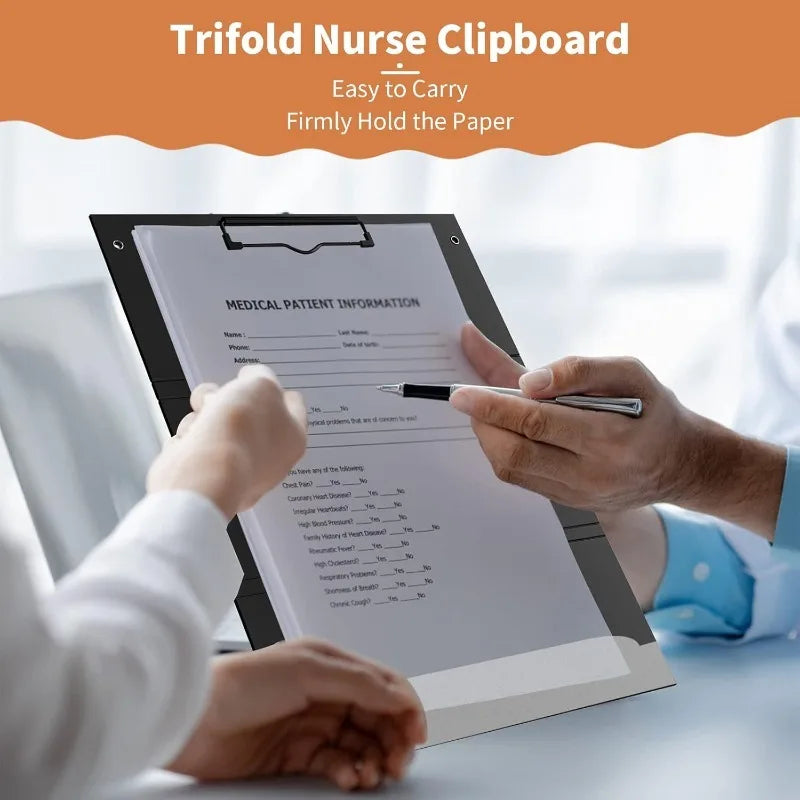 3-Layer Foldable Nursing Clipboard Pocket Pen Holder Elastic Band Qme