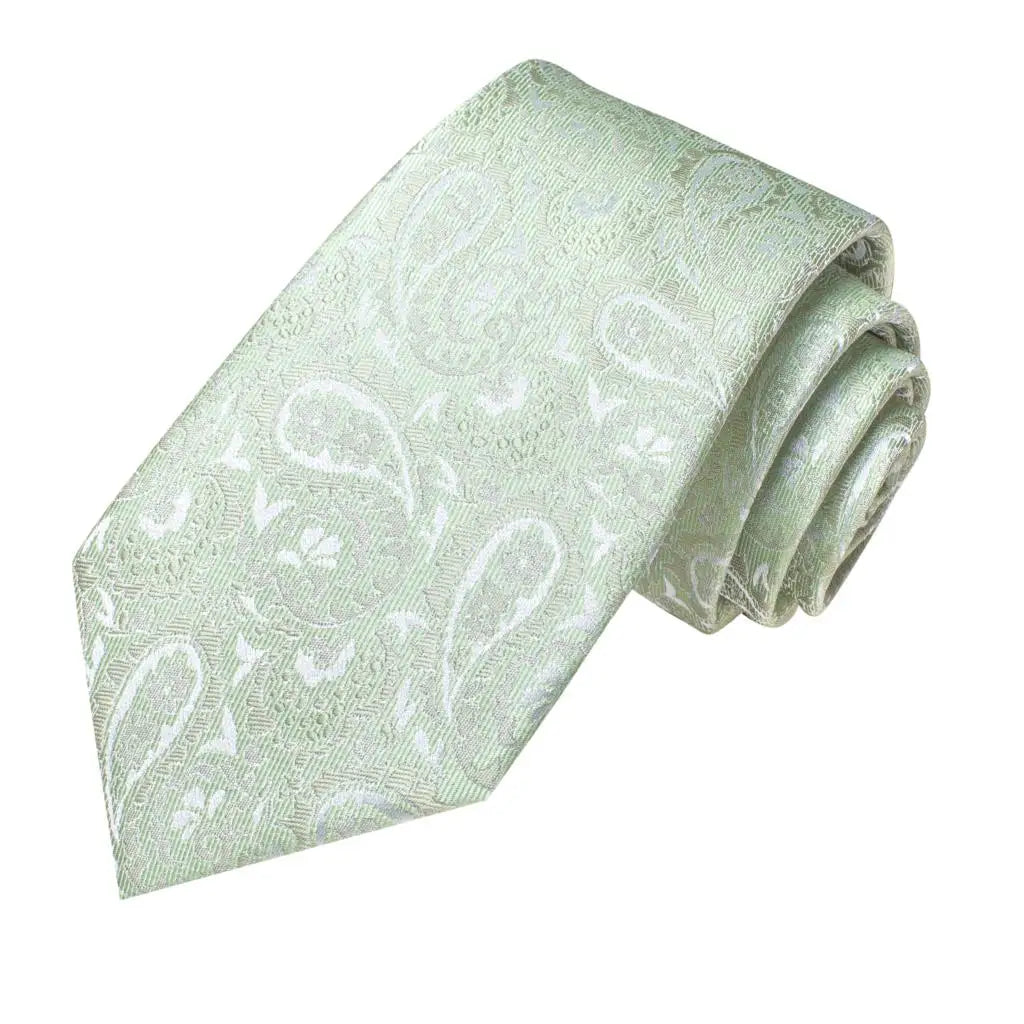 Hi-tie Men Fashion Paisley Sage Green Necktie Handkerchief Cufflinks Qme