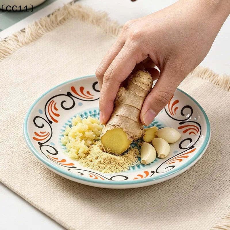 2-in-1 Ceramic Ginger Grater Round Plate Garlic Vegetable Grinding Qme