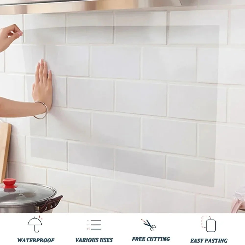 Wall Protector Film Kitchen Oil Proof Wall Sticker Stove Cabinet Heat-resisting Self Adhesive Wallpaper Waterproof Decoration Qme