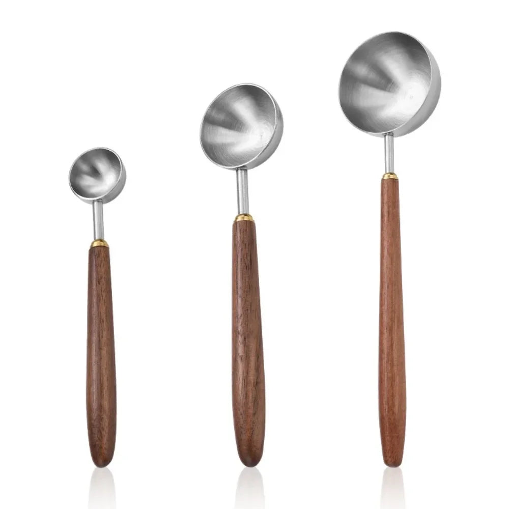 Wooden Handle Stainless Steel Coffee Scoop Tablespoon Measuring Spoon Qme