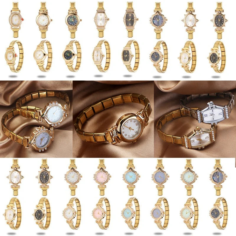 2025New Fit 9MM Width Italian Charm Square Zircon Elastic Watch High Quality Bracelets Bangle for Party Birthday Daily DIY Gifts Qme