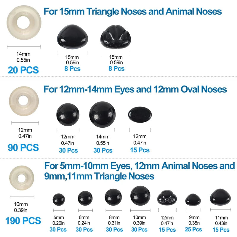 566PCS Safety Eyes and Noses Stuffed Crochet Eyes with Washers Craft Doll Eyes and Nose for Teddy Bear, Crochet Toy Jewelry DIY Qme