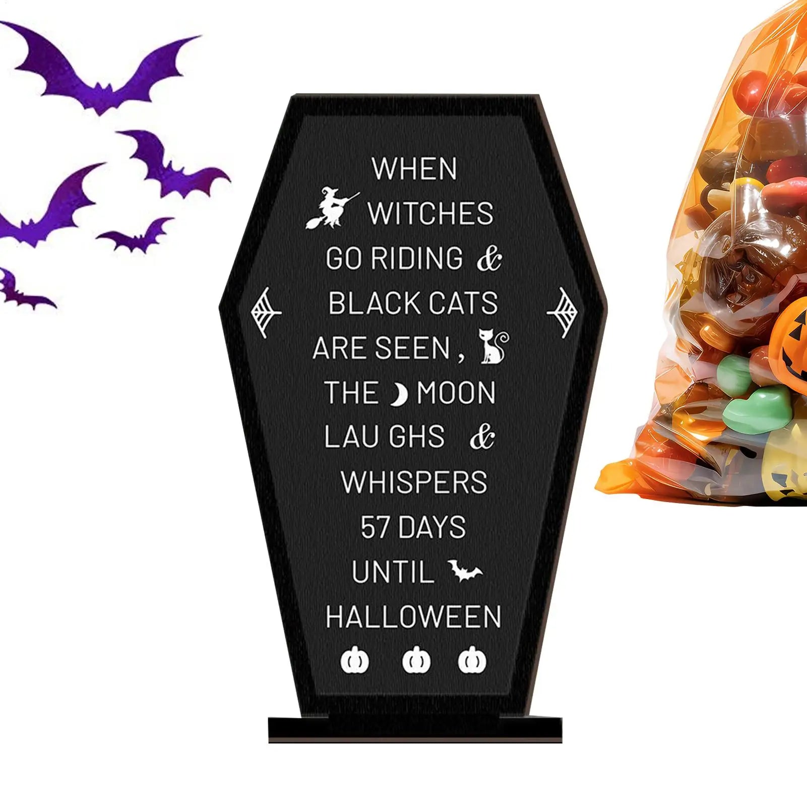 Halloween Table Sign Coffin Wooden Decor Message Board Display Qme