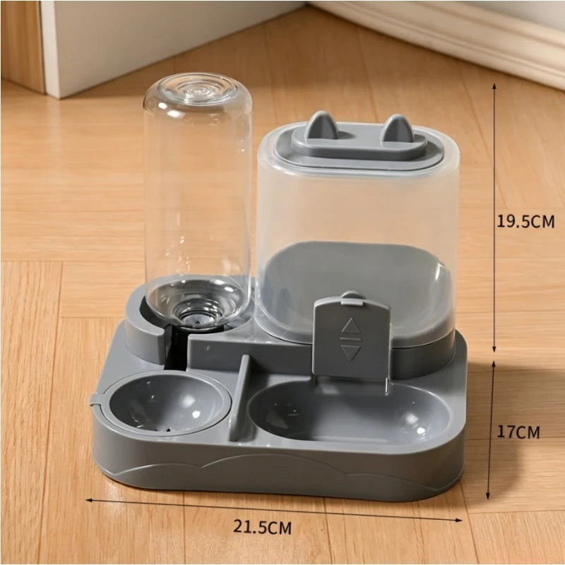2-in-1 Large Pet Feeder & Water Dispenser, Dry Wet Separation, Durable Plastic, Transparent, No Battery, For Cats Dogs Travel Qme GRAY