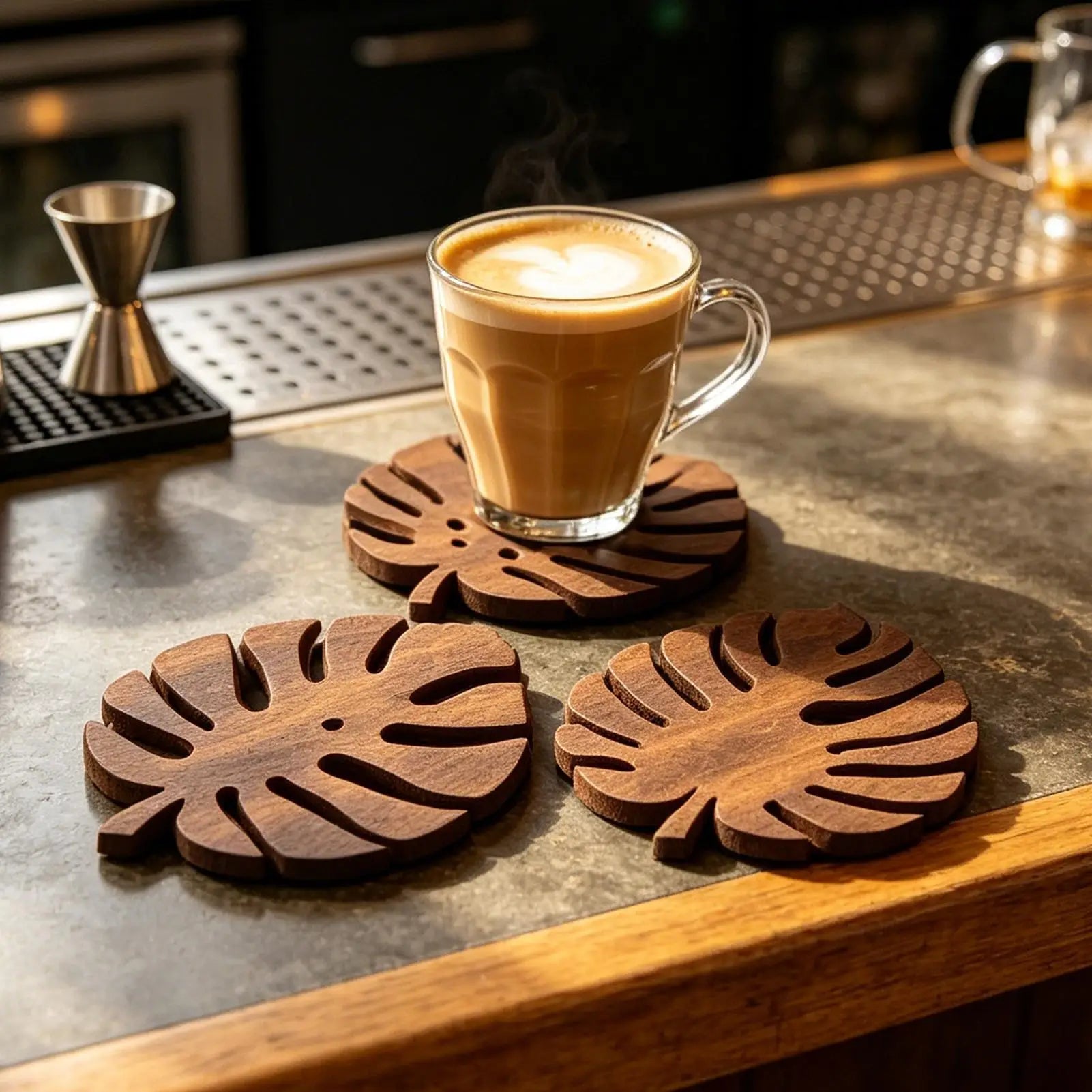 Coasters Coffee Table 3 Wooden Aesthetic Rustic Cup Holder Home Qme