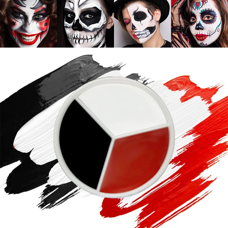 3 Colors Black White Red Face Body Paint Palette Oil Cream Makeup Qme