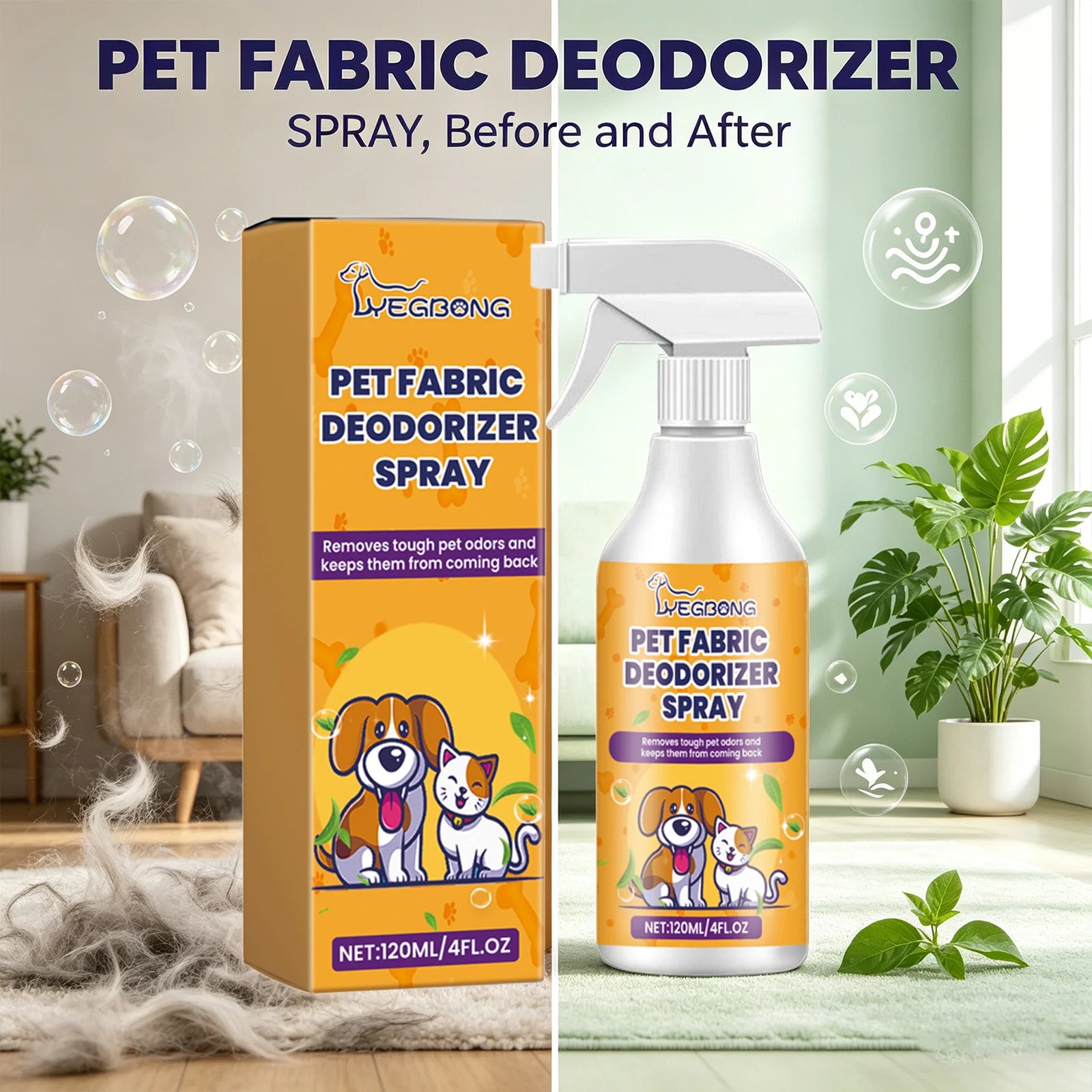 Pet Deodorizing Spray Removes Odors Freshens Air Long Lasting Fragrance Mild Ingredients Air Freshener & Pet Fabric Odor Remover Qme
