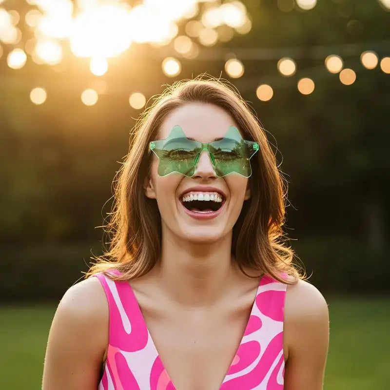 Star Shaped Rimless Sunglasses Colorful Transparent Party Glasses Qme