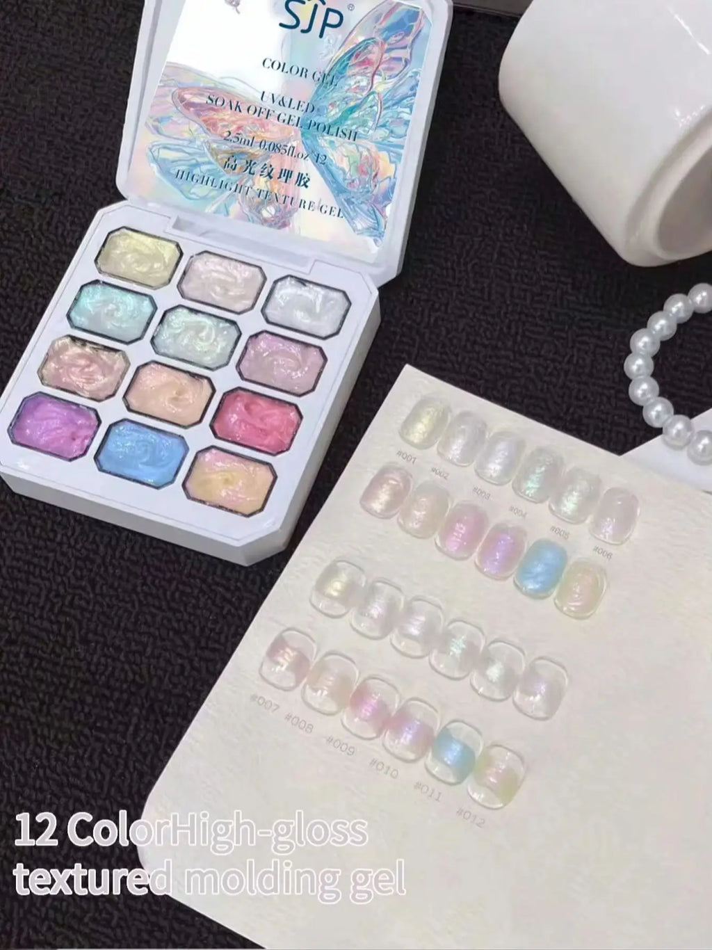 12 Colors Gloss Pearl Aurora Solid Nail Polish Gel UV DIY Art Charm Qme 01