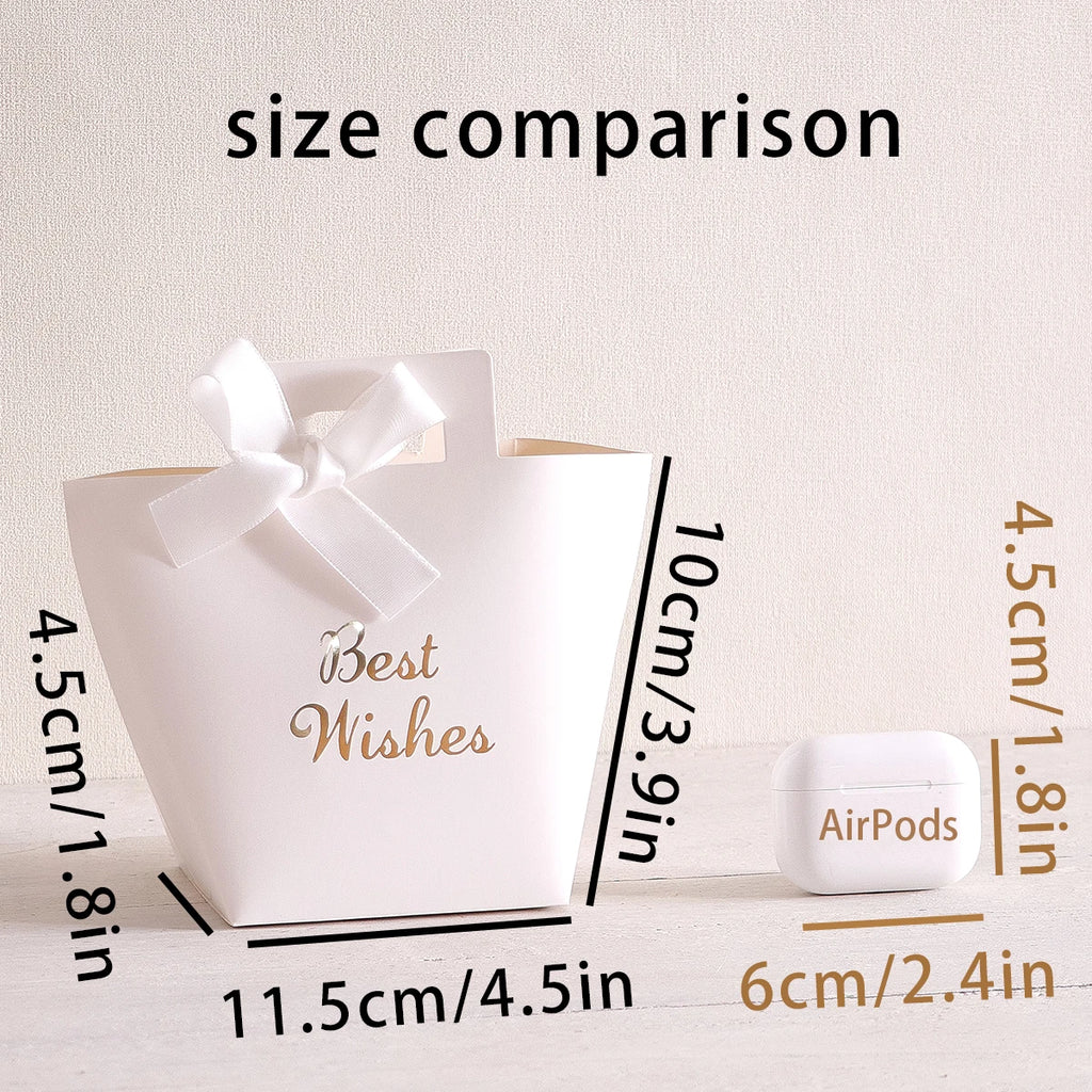 A Set of 5 Exquisite Mini Gift Boxes, Designed for Weddings, Decorated with Gold-Stamped "Best Wishes" and Ribbon Bows. Elegant and Refined, It Is the Perfect Choice for Weddings, Anniversaries, and Various Special Occasions. Qme