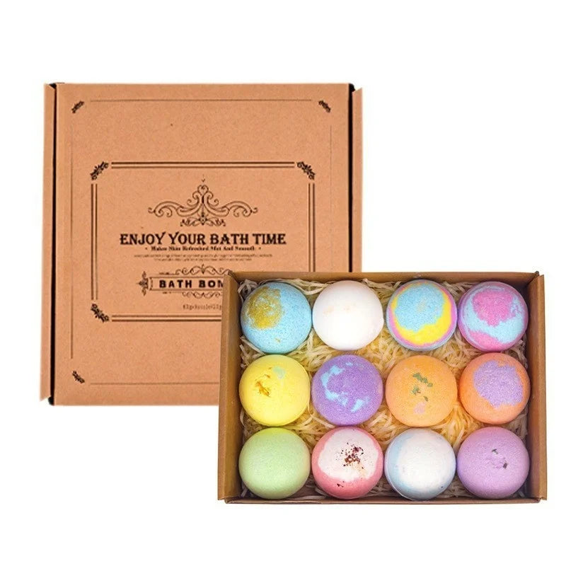 12pcs Bath Bubble Ball Kit Essential Oil Bath Salts Skin Care Exfoliating Moisturizing Shower Bath Balls Accessories Relaxing Qme
