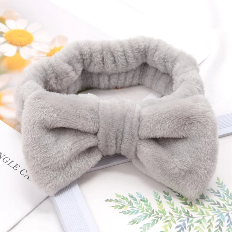 Soft Bow Headbands SPA Yoga Big Solid Coral Fleece Elastic Hair Bands Qme