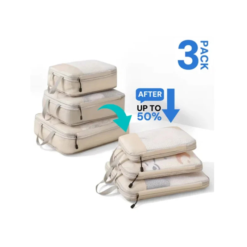 3pcs Travel Compression Bags Clothing Storage Bag Lightweight Travel Organizer Cubes Multifunctional Travel Essentials Qme
