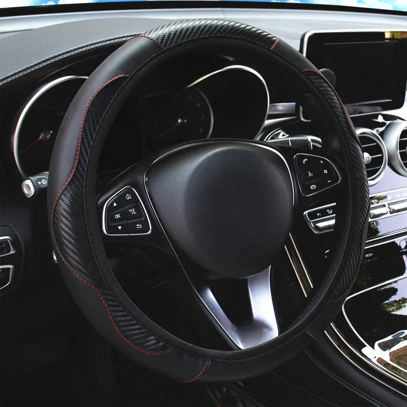 Car steering wheel cover, leather elastic steering wheel protective cover, anti slip and breathable car interior accessories Qme