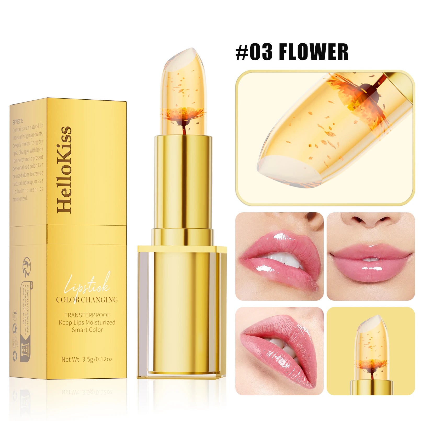 Temperature Color Changing Flower Lipstick Transparent Waterproof Moisturizing Crystal Jelly Pearlescent Lip Balm Cosmetic Qme 9909-3