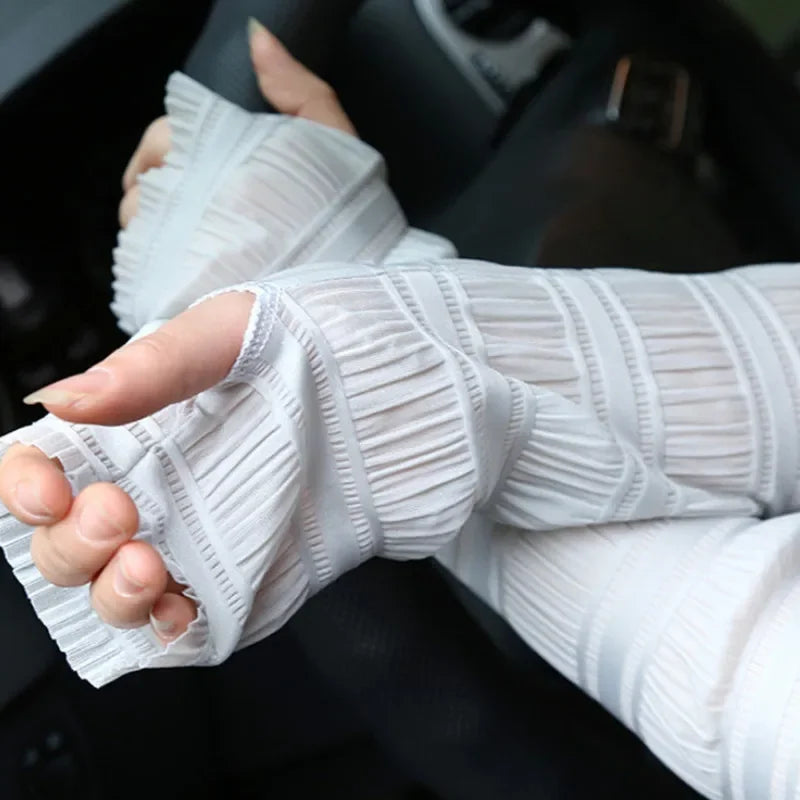 Women Arm Warmer Cute Summer Sun Protection Long Fingerless Gloves Qme