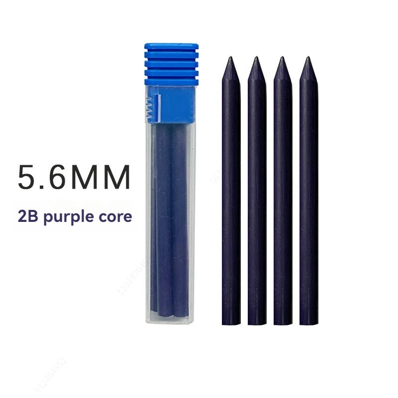 5.6mm Metal Mechanical Pencil And 2B/4B/6B/8B Pencil Refill For Writing Tool Sketch Comics Design Automatic Pencil Qme 1 box purple Refill