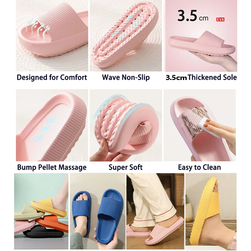 Women Thick Platform Cloud Slippers Summer Beach Eva Soft Sole Slide Sandals Leisure Men Ladies Indoor Bathroom Anti-slip Shoes Qme
