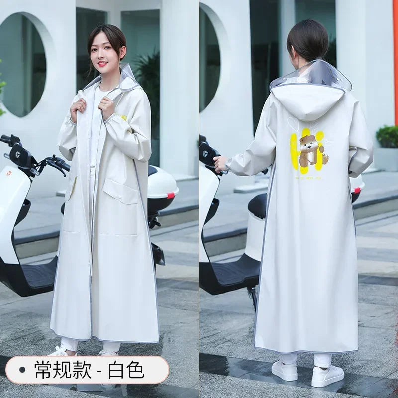 Full body rain proof high - grade single person raincoat for electric vehicles and motorcycles, fashionable raincoat Qme White- Regular M