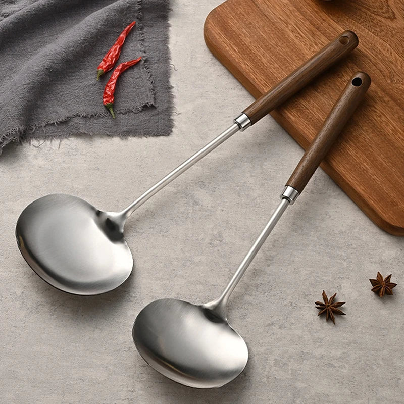Stainless Steel Wok Spatula Chef-specific Cooking Spoon Wooden Long Qme