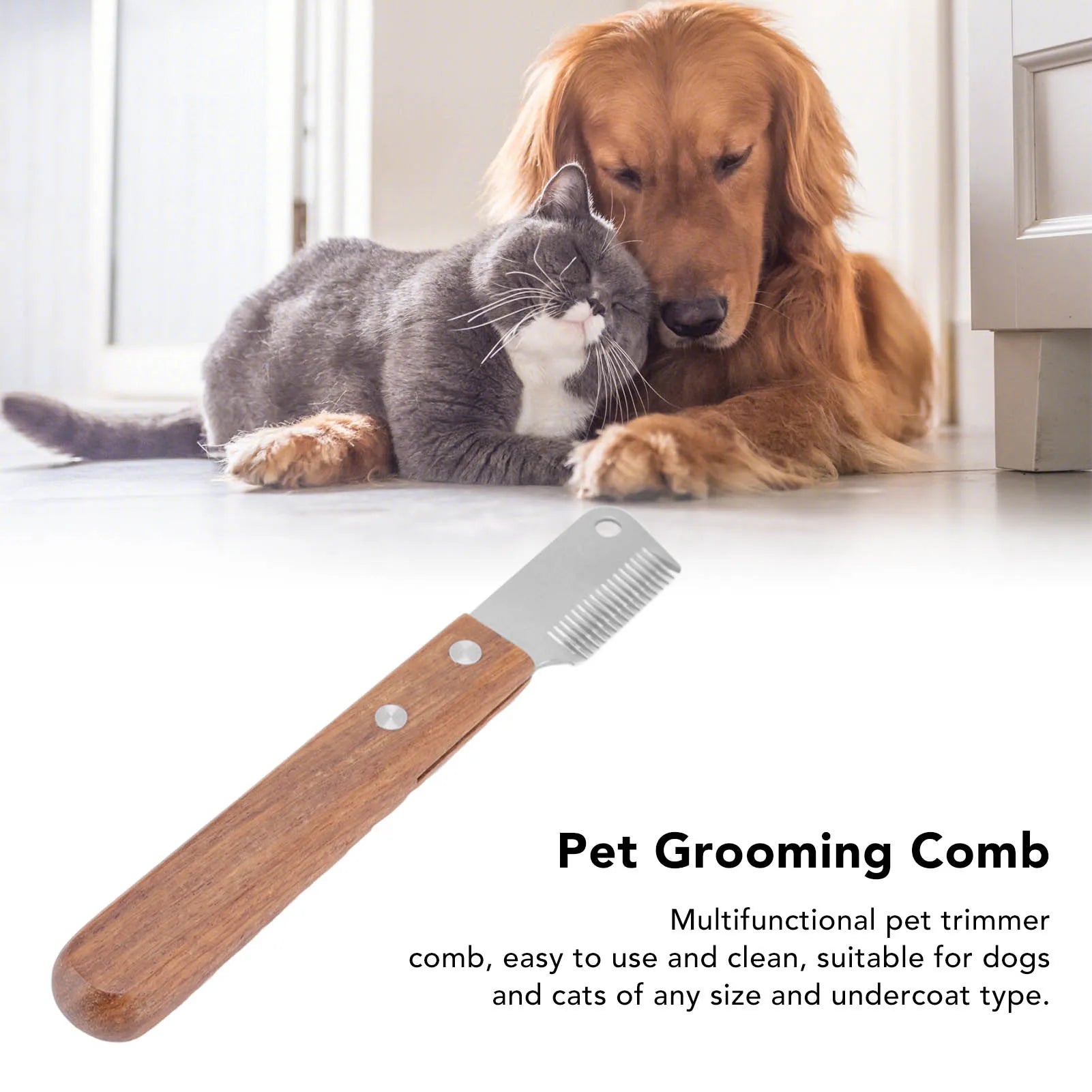Wood Handle Dog Grooming Deshedding Comb Stainless Steel Pet Dematting Rake Brush Knot Remover Tool Reduce Shedding for Dogs Cat Qme