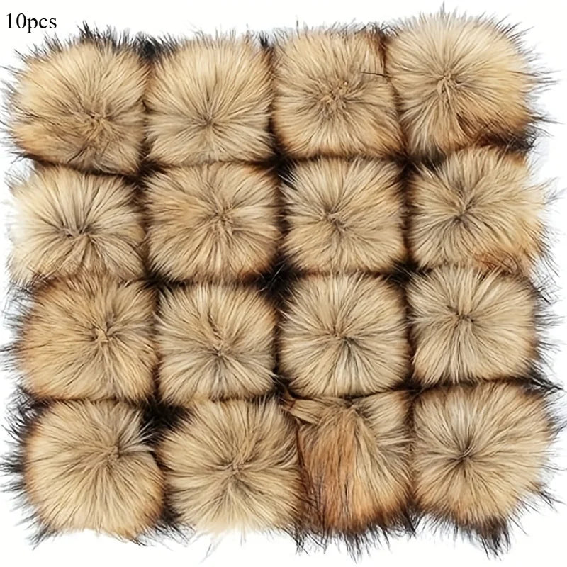 Artificial fur Pom Pom ball 10cm detachable soft elastic accessory for hats, scarves, keychains DIY crafts decoration winter hat Qme frosty brown 10pcs