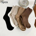 5 Pairs Of New Japanese Socks Set Solid Color Women's Casual Cotton Socks Autumn Simple Women's Medium Length Socks Qme A