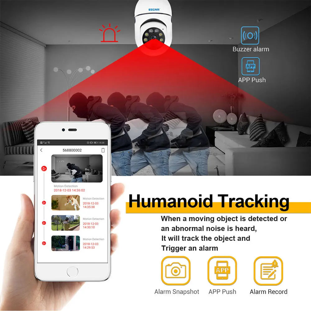 ESCAM PT208 Wireless 1080P Mobile Tracking WIFI Connection ONVIF Two-way Voice Intelligent Dual-light Source Night Vision Camera Qme