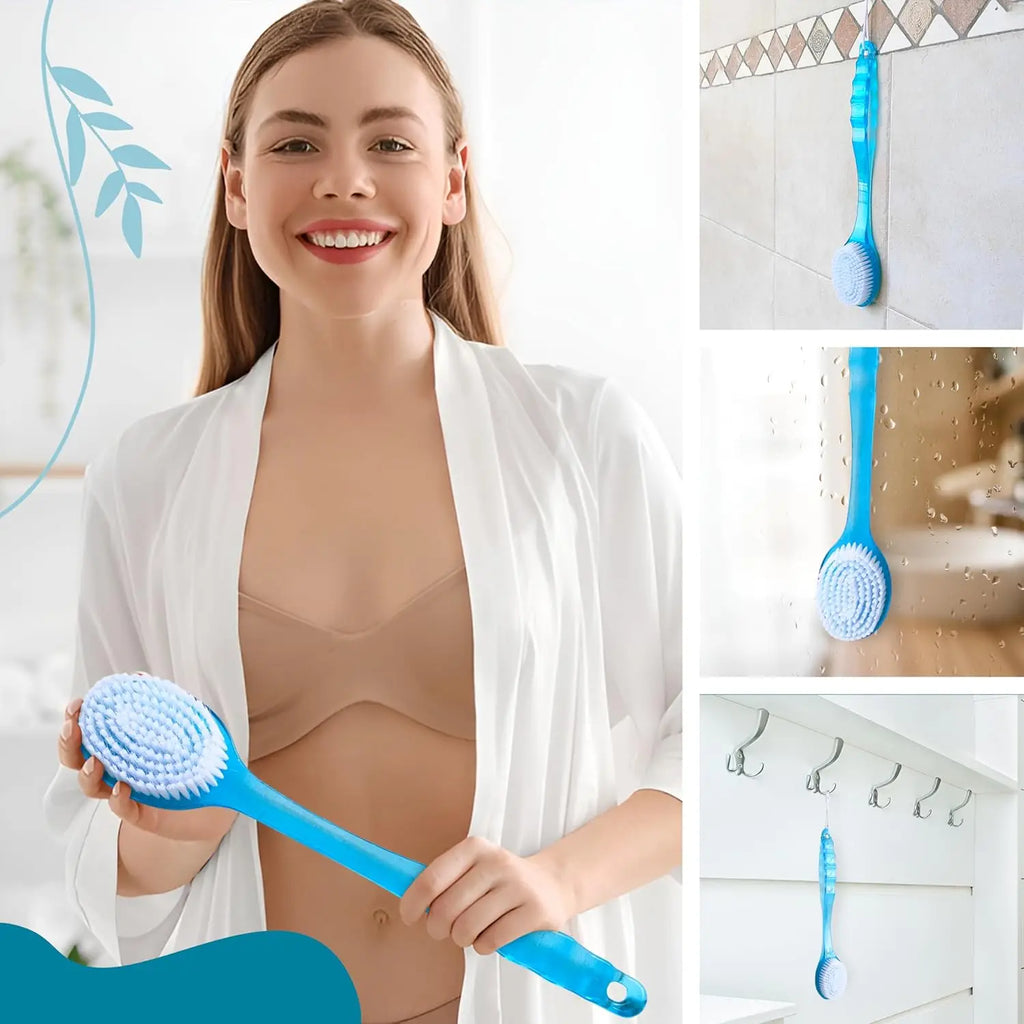 2 in 1 Multi-Purpose Bath-Brush Long Handle Back Scrubber Wet Dry Exfoliating Shower Sponge Skin Massage Tool Qme