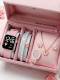 Love Pattern Electronic Watch And Butterfly Accessories Set Birthday Gift (No Box Included) Qme 6PCS HD watch set