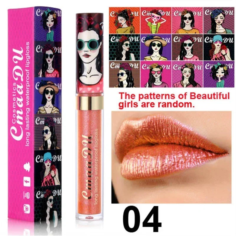 Gold Flash Liquid Lipstick Shimmer Lip Gloss Beauty Girl Diamond Glitter Lip Tint Waterproof Long Lasting Lipsticks Makeup Qme 04