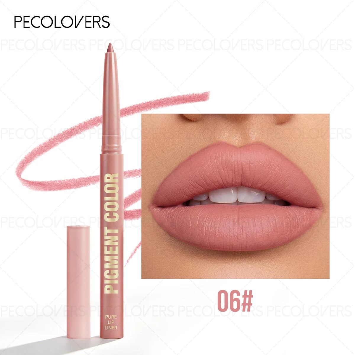 Matte Lip Liner Pencil, Waterproof Sweatproof Long-Lasting, Smooth Pigmented, Twist-Up, for Lip Shaping, Beginner-Friendly Qme 06