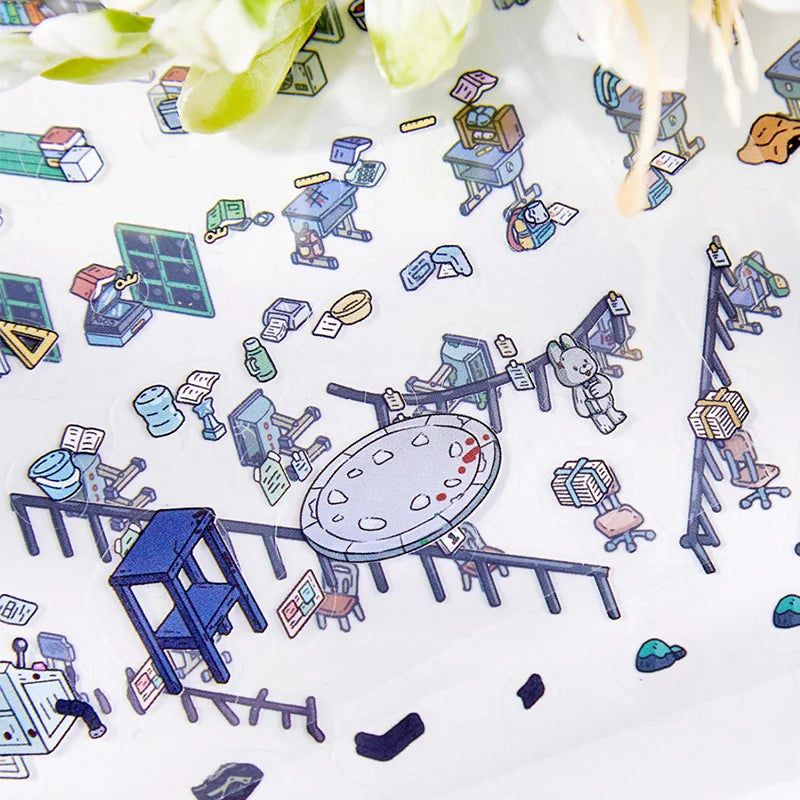 2.9D Landscape Sticker Cartoon Cabin Scene DIY Sticker Stacking Pasting Festival Birthday Gift for Kid Child Qme