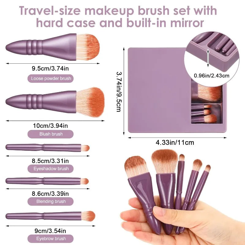 Travel Makeup Brushes Hard Case Mirror Portable Mini Go Women Girls Qme