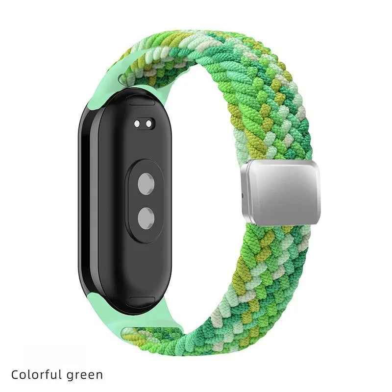 Breathable Elastic Nylon Braided Magnetic Watch Strap Adjustable Replacement Wristband For Xiaomi Watch 8 9 10 Accessory Qme dazzling green XiaoMi 10 9 8