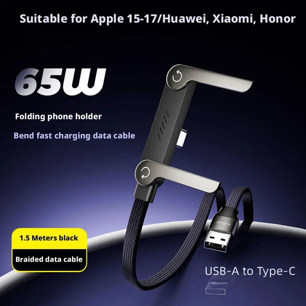 240W Fast Charging Foldable Phone Holder Data Cable Fast Charging Multi Charger Cord With Type C 2-in-1 Foldable Data Cable Qme