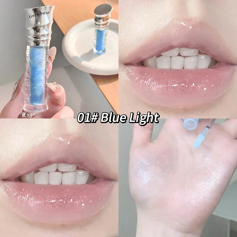 Fashion Shell Lip Gloss Long-lasting Hydrating Jelly Lip Oil Waterproof Non-fading Mirror Shimmer Blue Almond Lip Gloss Cosmetic Qme 01