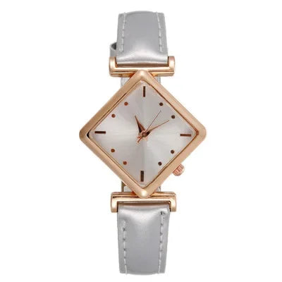 Women's Watch Elegant Rhombus Pointer Quartz Watch Retro Fashion Analog PU Leather Wrist Watch Qme Rose No