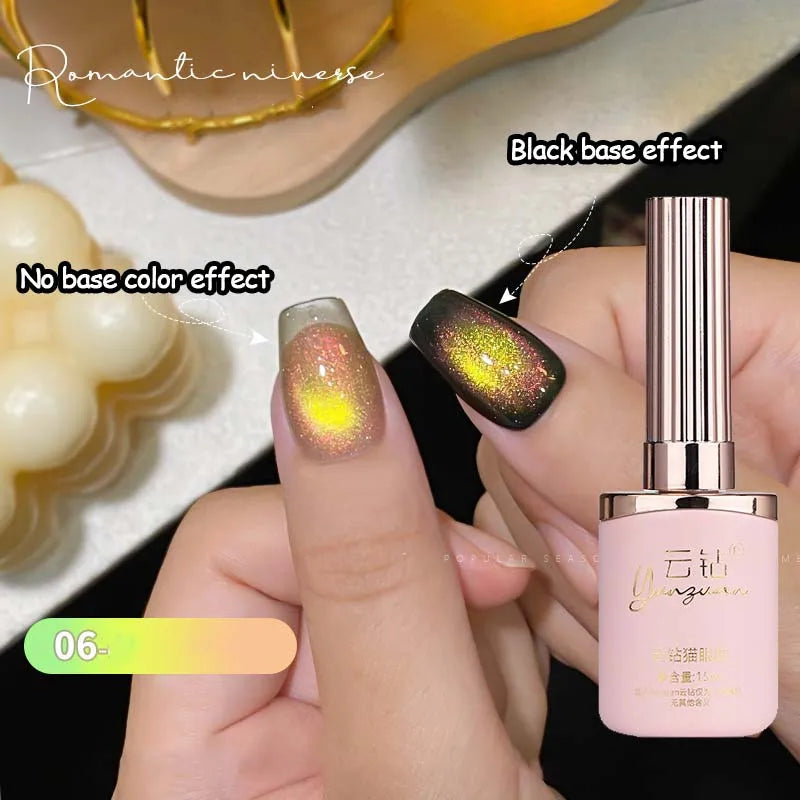 Double Light Romantic Cat Eye Magnetic Gel Nail Polish Sparkling Rainbow Colorful Soak Off Nail Art Gel Varnish Semi Permanent Qme 06