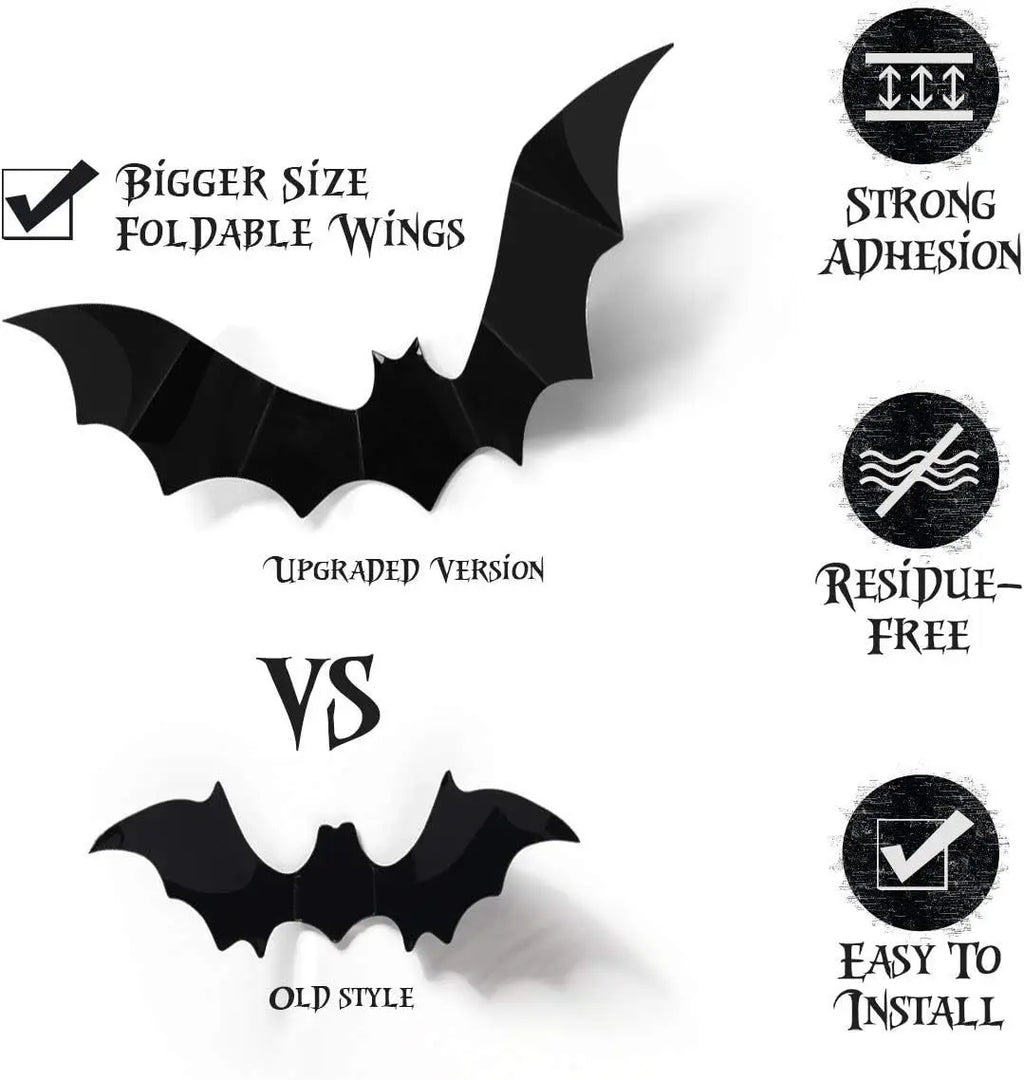 Halloween Black Bat Wall Stickers Party Decor Decals Holiday Scene Qme
