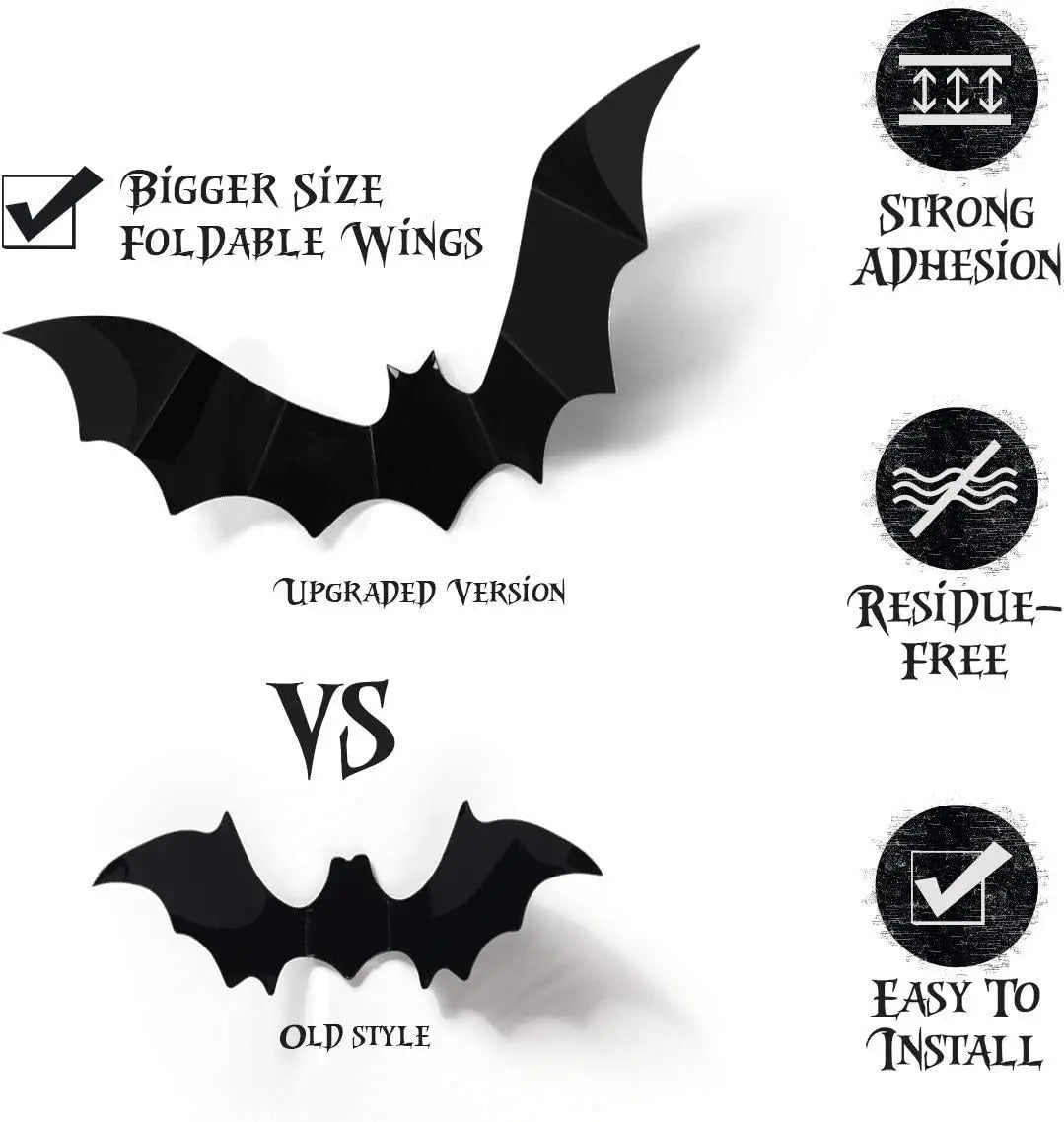 Halloween Black Bat Wall Stickers Party Decor Decals Holiday Scene Qme