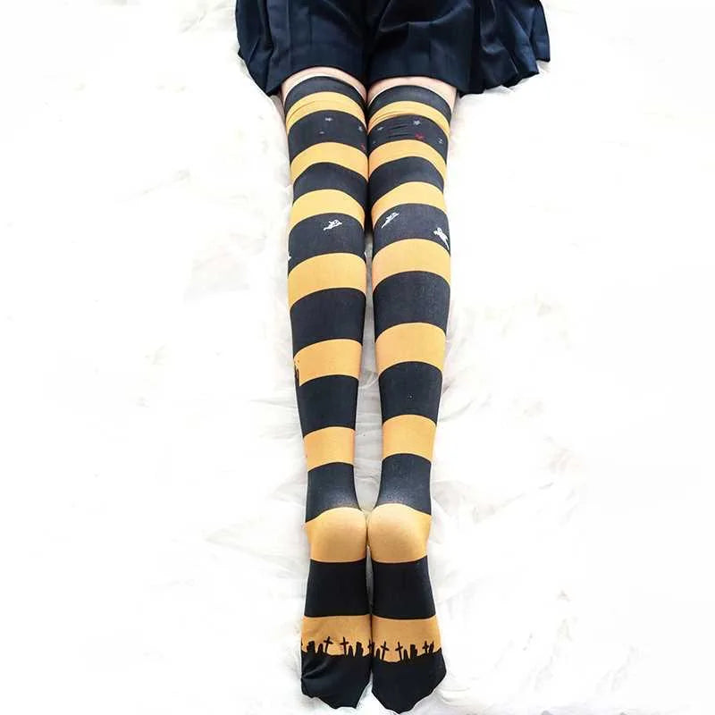 Cartoon Anime Striped Halloween Cat Claw Stockings Trendy Women's Qme