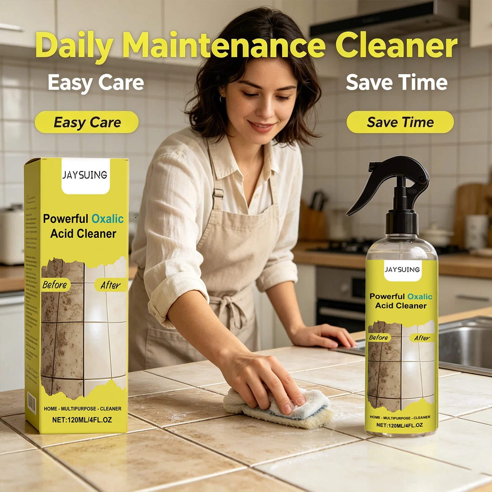Jaysuing Powerful Oxalic Acid Cleaning Spray Remove Limescale & Stain Reduce Sediment Easy to Use Multi-purpose Bathroom Cleaner Qme