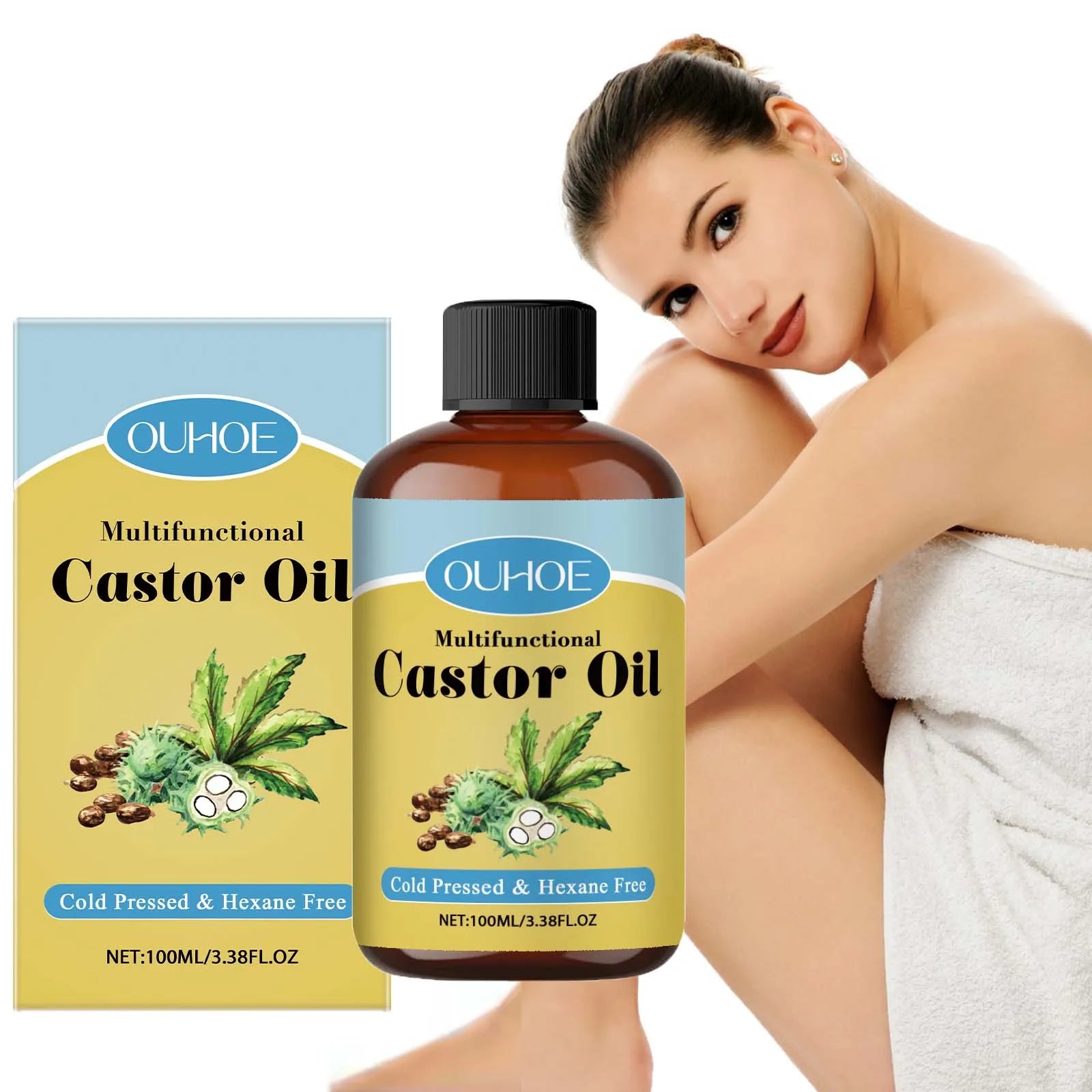 Organic Castor Oil Moisturizing Hair Eyelashes Eyebrows Emollient Relaxation Aromatherapy Brightening Body Massage Essential Oil Qme
